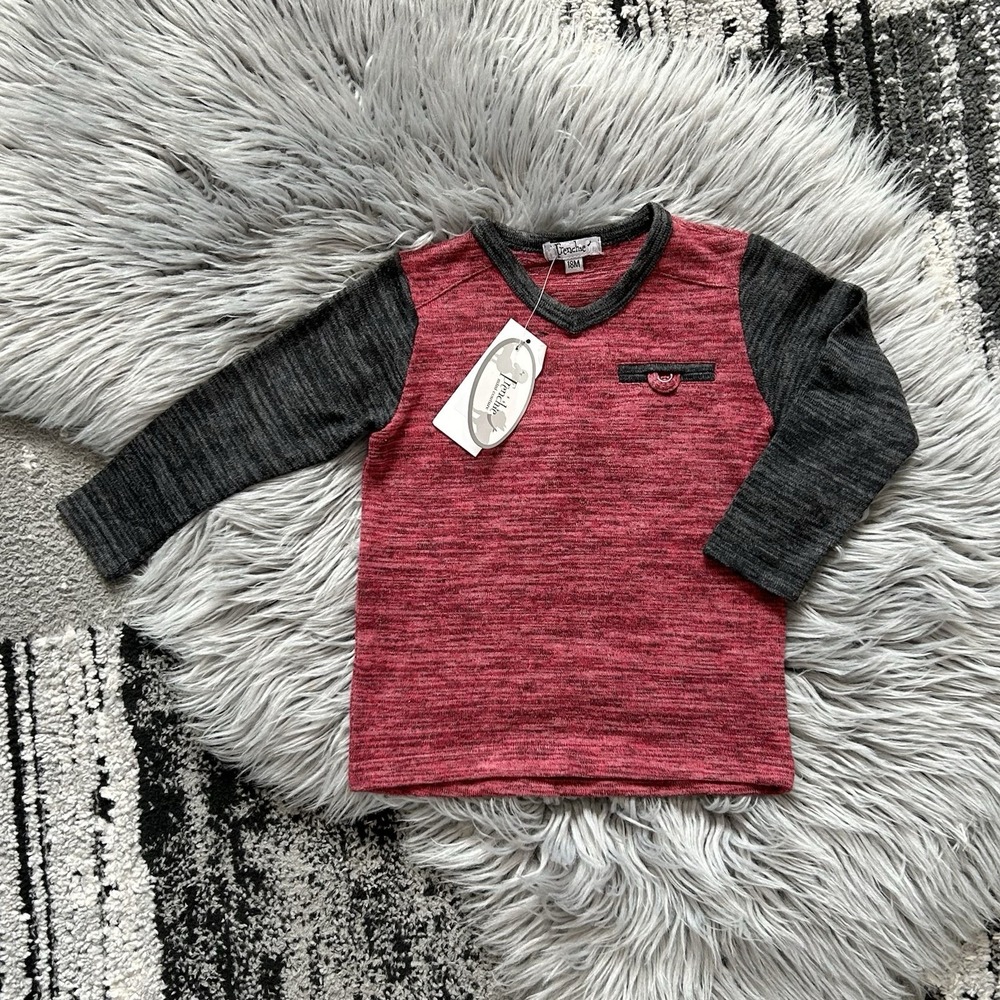 FRENCHIE Long Sleeve V-Neck Red Knit Top 18‎ Month NWT